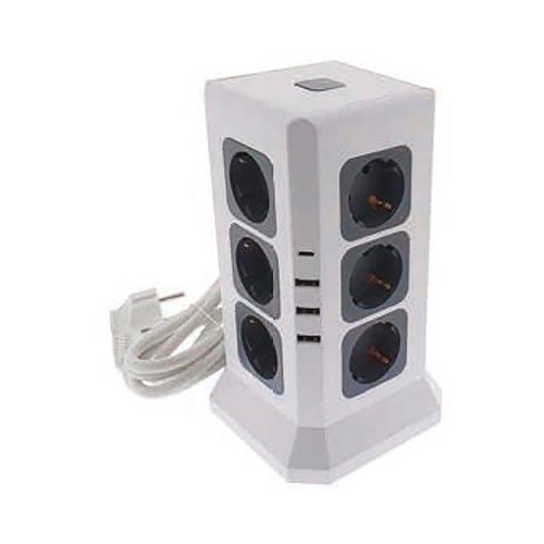 Base torre 12 x 16, 3 ranuras USB y 2 tipo C, 2 metros de cable, OSCA.