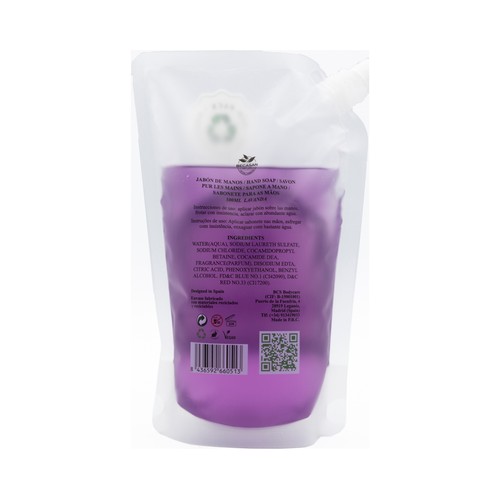 BECASAN NATURE Recambio de jabón de manos con textura crema y fragancia a Lavanda BECASAN NATURE 500 ml.