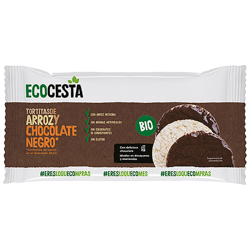 ECOCESTA Tortitas de arroz integral ecológico y chocolate negro (60% cacao) 6 uds x 100 g.