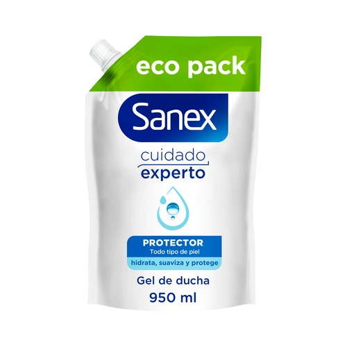 SANEX Cuidado experto protector Recambio de gel de ducha o baño probiótico, para todo tipo de pieles 950 ml.