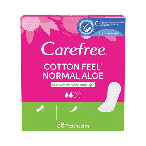 CAREFREE Salvaslips transpirables con esencia de aloe vera CAREFREE Cotton feel 56 uds.
