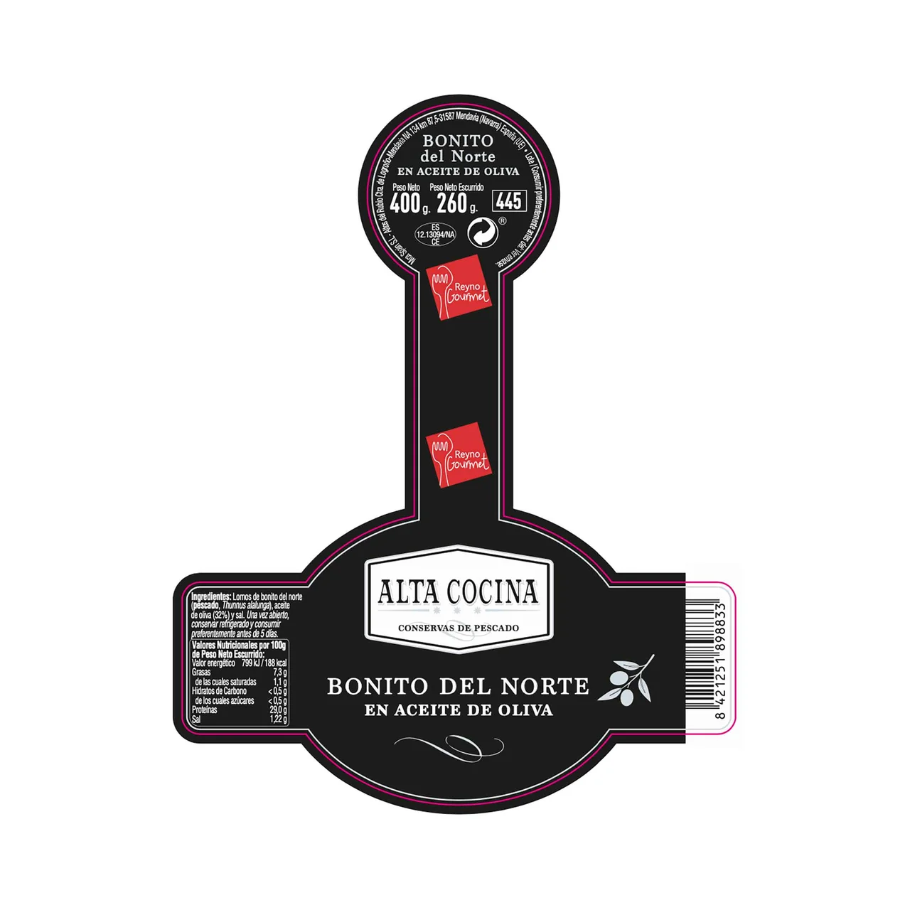 Bonito del norte en aceite de oliva frasco de 270 g.