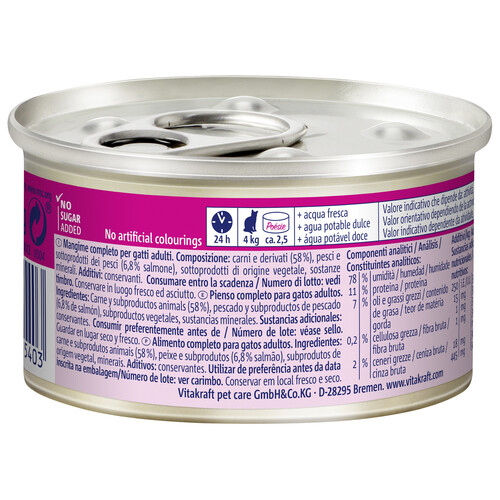 VITAKRAFT Alimento húmedo completo gatos adultos, salmón POESIE MOUSSE VITAKRAFT 85 g.