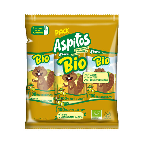 ASPITOS Bio Aperitivo horneado, ecológico, de maíz con 100% aceite de oliva y sin sal 6 x 3 uds.