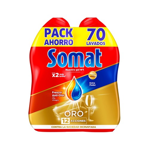 SOMAT Detergente lavavajilas duplo (antiolores-antigrasa) 650 ML. + 650 ML.