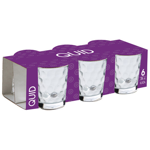 Pack de 6 vasos transparentes con relieve exterior burbujas, 0,26 litros, Kata QUID.