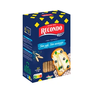 RECONDO Pan tostado sin sal ni azúcares añadidos, 30 uds 270 g.