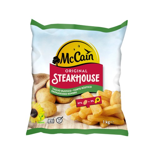 McCAIN Patatas prefritas ultracongeladas, con corte rústico McCAIN Steakhouse 1 kg.