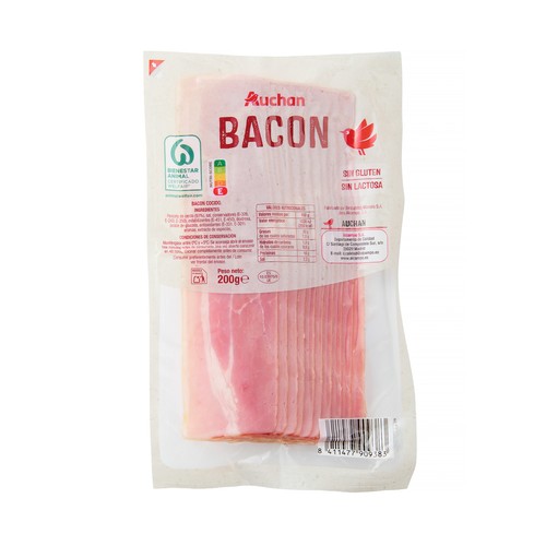 AUCHAN Bacon cocido ahumado en lonchas 200 g Producto Alcampo.