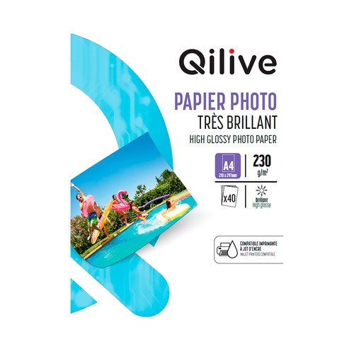 Papel fotográfico QILIVE A4, 230gr, 40 hojas