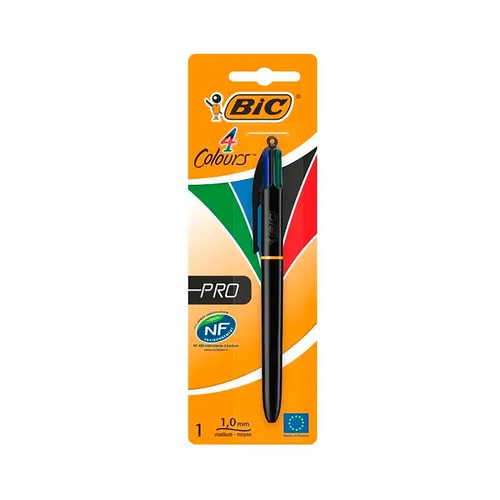 Bolígrafo retractable de 4 colores, azul, negro, rojo, verde, BIC.