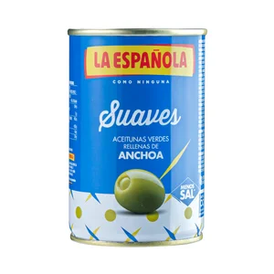 LA ESPAÑOLA Aceitunas verdes rellenas de anchoa Suaves lata 130 g.