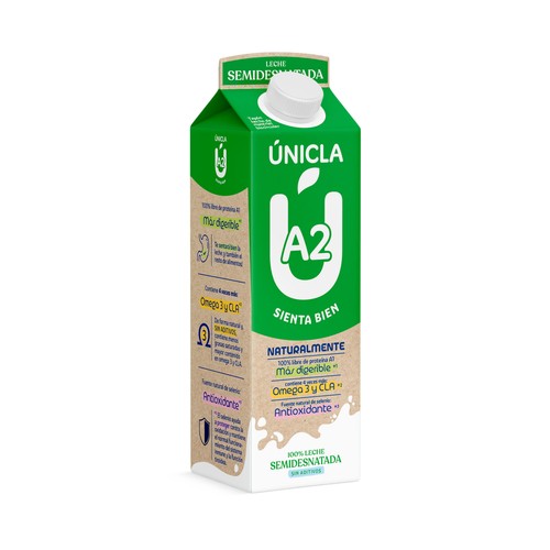 ÚNICLA Leche semidesnatada de vaca de origen 100% gallega 1 l.