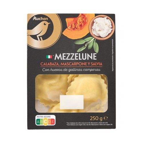 AUCHAN COLLECTION Mezzelune de calabaza, mascarpone y salvia 250 g Producto Alcampo Gourmet.