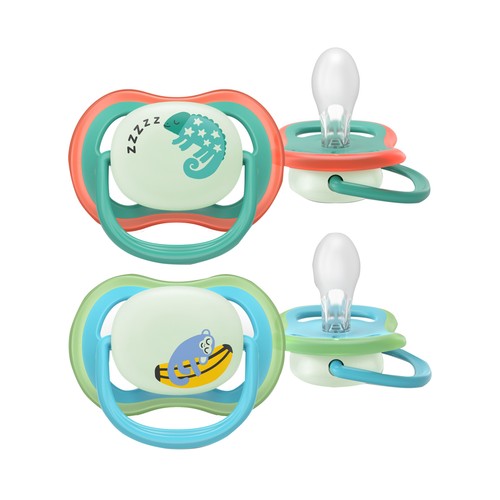 AVENT Ultra air nighttime de Philips Chupetes de 6 - 18 meses, con tetina con diseño ortodóntico y que brillan en la oscuridad 2 uds.