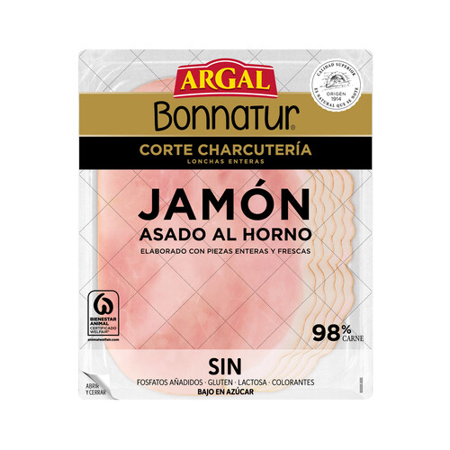 ARGAL de bonnatur Jamón asado de categoria extra, cortado en lonchas enteras 125 g.