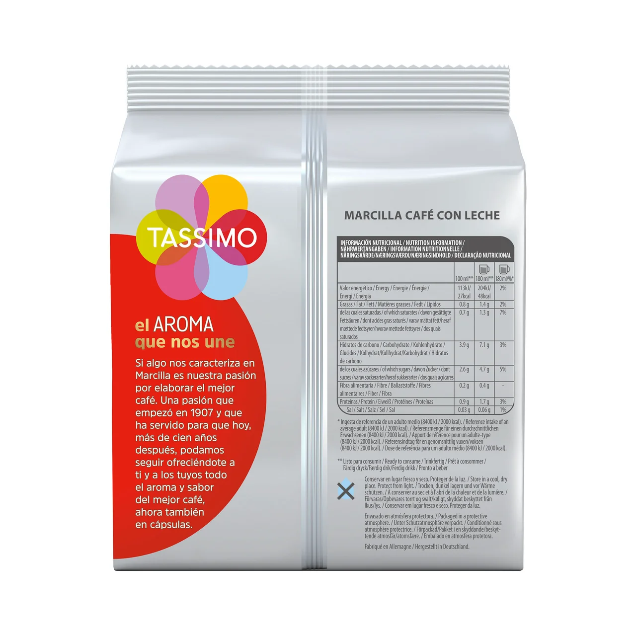 TASSIMIO MARCILLA Café en cápsulas con leche 16 uds.