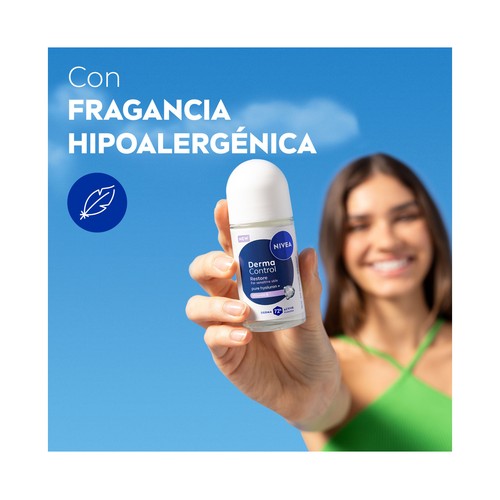 NIVEA Derma control restore Desodorante roll on para mujer, antitranspirante hasta 72 horas 50 ml.