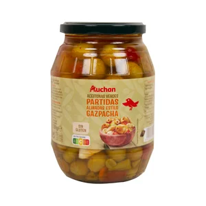 PRODUCTO ALCAMPO Aceitunas verdes partidas aliñadas estilo gazpacha 550 g.