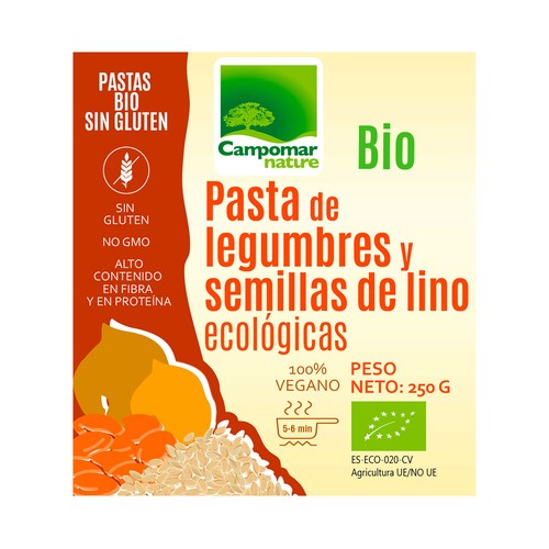 CAMPOMAR NATURE Bio Pasta de legumbres y semillas de lino ecológicas 250 g.