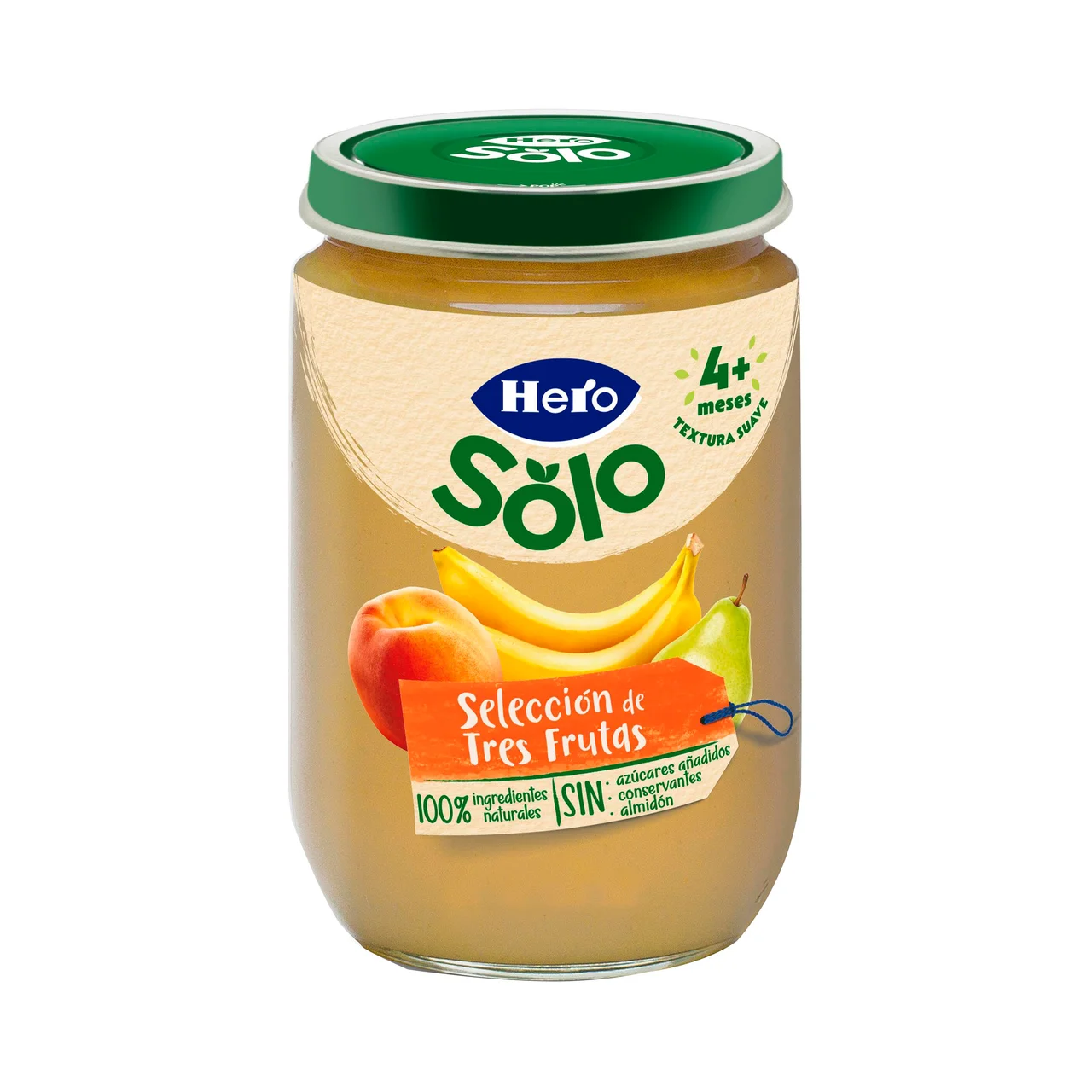 Solo Tarrito de 3 frutas (plátano, melocotón y pera) a partir de 4 meses 190 g.
