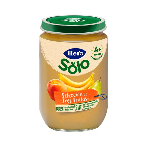 HERO Solo Tarrito de 3  frutas (plátano, melocotón y pera) a partir de 4 meses 190 g.