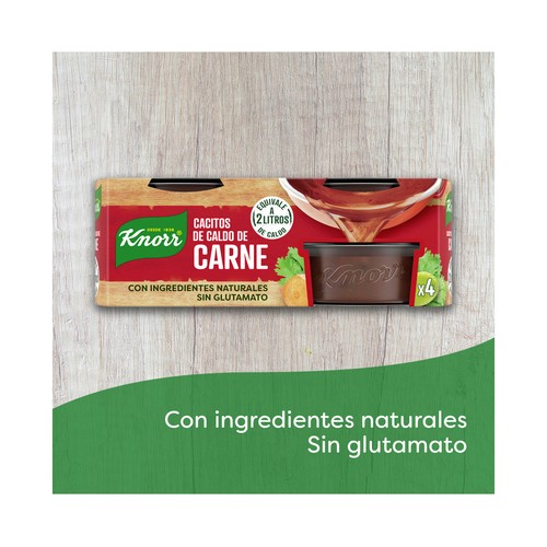 KNORR Cacitos de caldo de carne, con ingredientes naturales, sin glutamato 4 uds. 28 g.