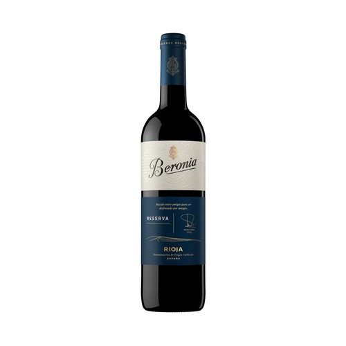 Vino tinto reserva con denominación de origen calificada Rioja BERONIA botella de 75 cl.
