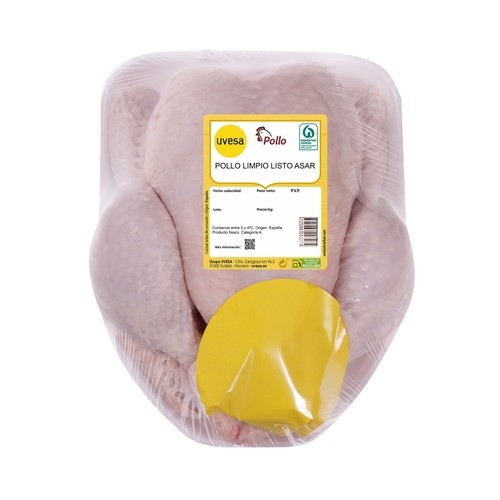 Pollo entero limpio, listo para asar Bandeja.