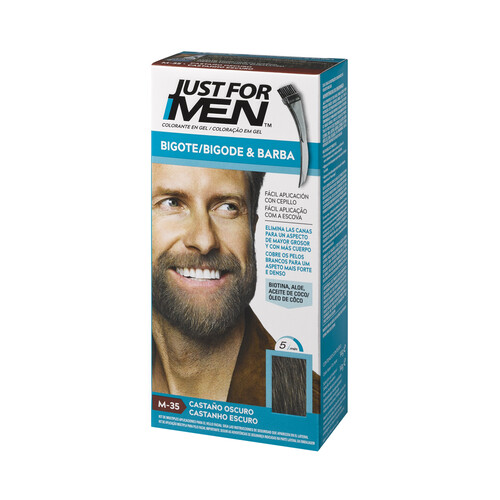 Colorante en gel para barba, bigote y patillas tono M-35 castaño oscuro JUST FOR MEN 15 ml.
