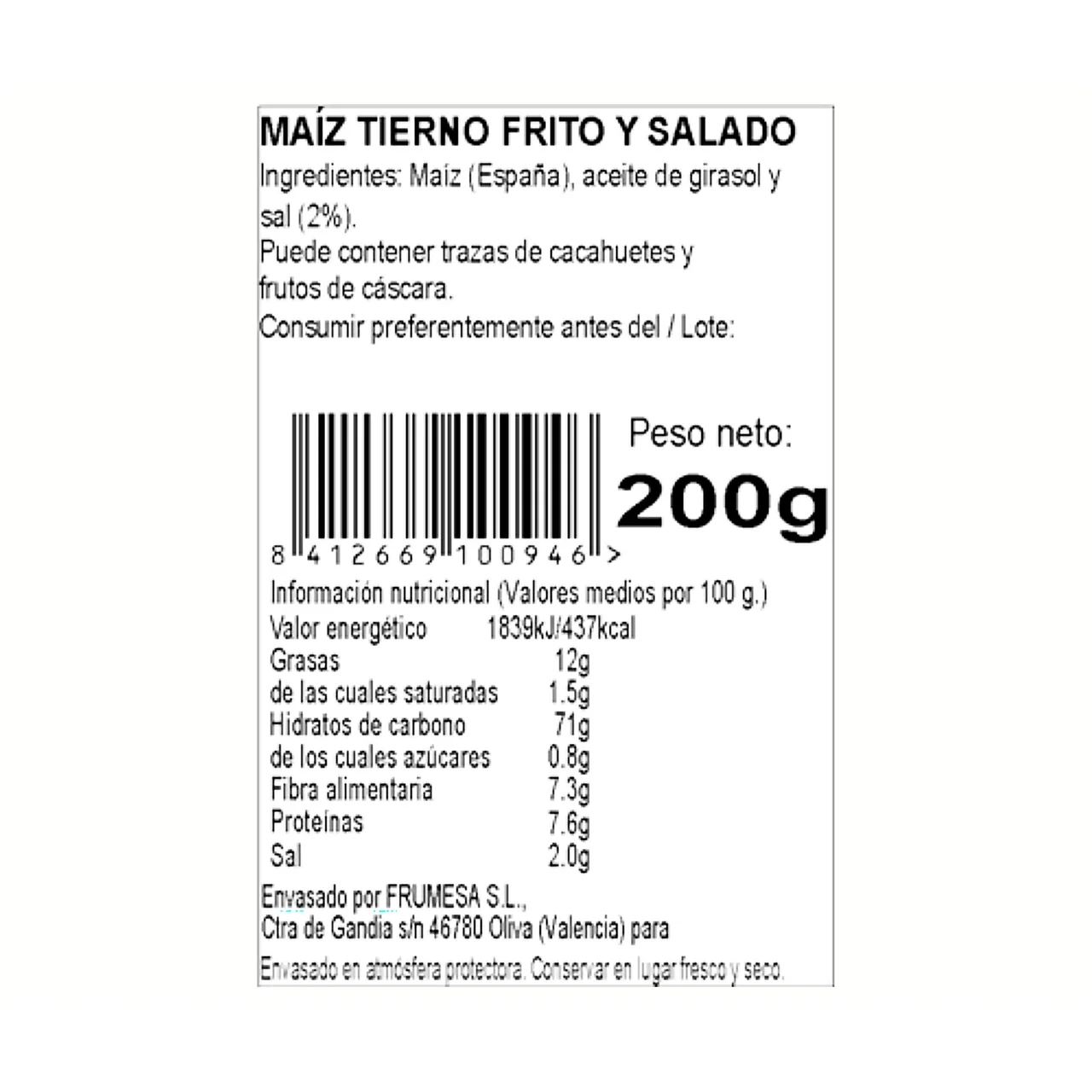 Maíz frito tierno 200 g.
