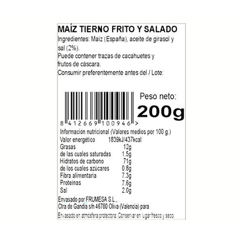 FRUMESA Maíz frito tierno 200 g.