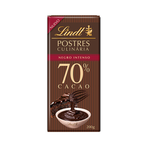 LINDT Chocolate postres negro intenso, 70 % cacao 200 g.