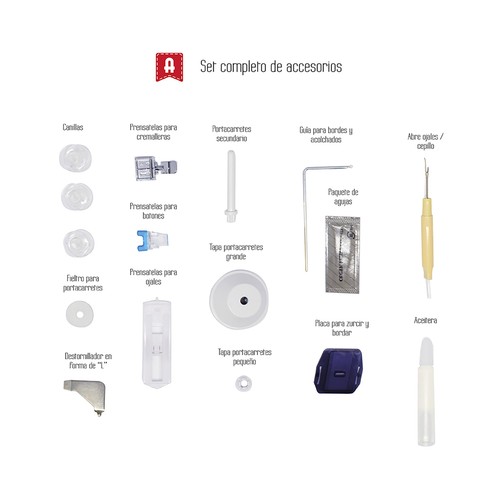 Máquina de coser ALFA 720+, 9 puntadas, ojal automático, brazo libre, Lud led.