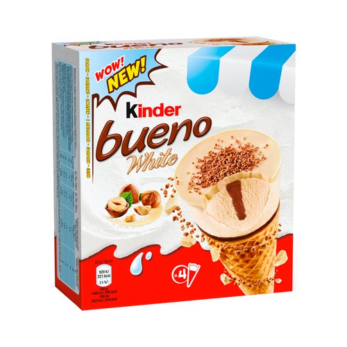 KINDER Conos de helado de avellana con disco de virutas de chocolate blanco y avellanas 4 x 90 ml.