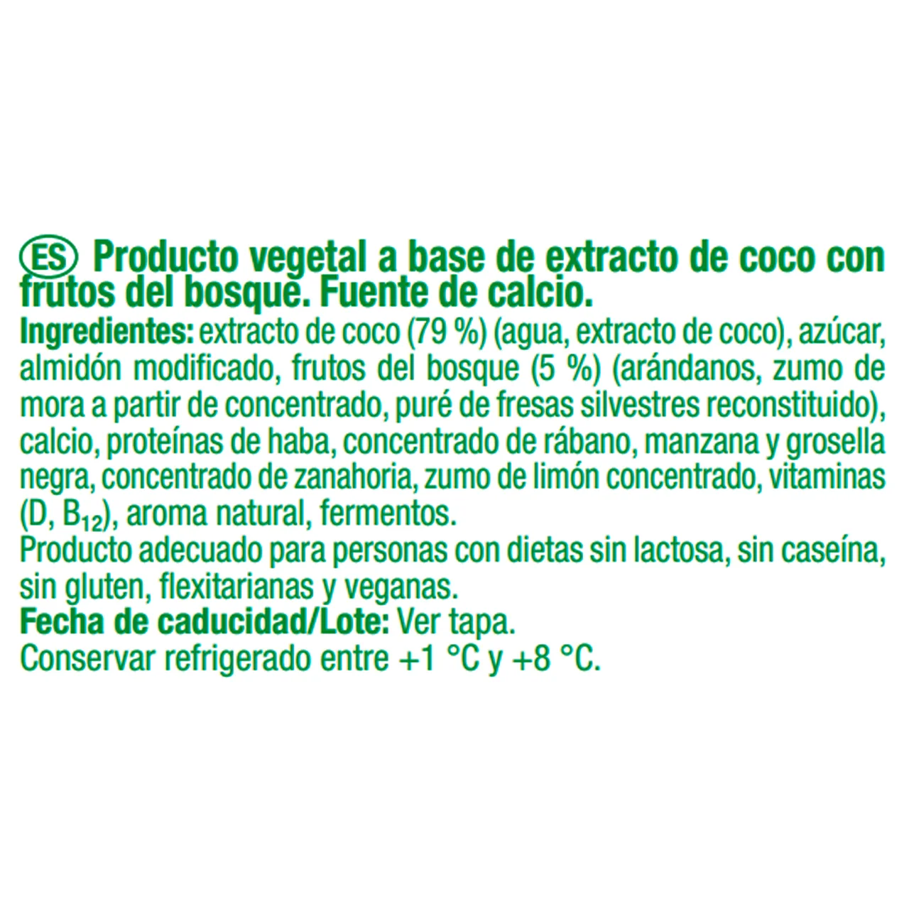 AUCHAN Producto vegetal de coco con frutas del bosque 400 g. Producto Alcampo.
