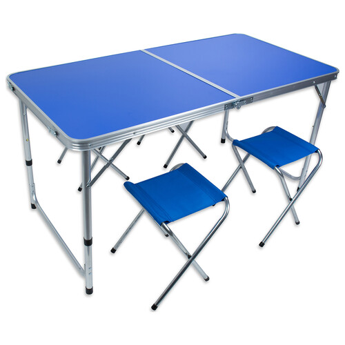Set de mesa 120x60cm plegable y 4 sillas para camping, SAICA.