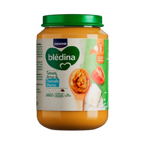 BLÉDINA de Danone Tarrito de tomate, arroz y pescado blanco, a partir de 8 meses 200 g.