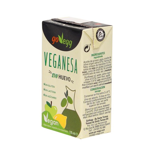 GO-VEGG Salsa fresca de textura cremosa y suave sin huevo (veganesa) 125 ml.
