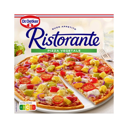 DR. OETKER Pizza de masa fina y crujiente cubierta con tomate, pimiento, cebolla y queso Ristorante 385 g.
