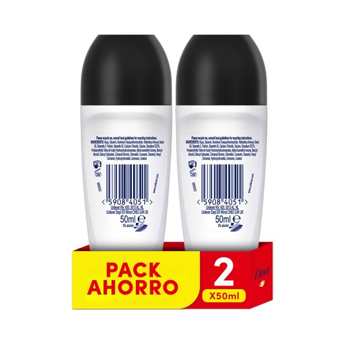 DOVE Desodorante roll on para mujer que no deja manchas en nuestra ropa DOVE Advanced care invisible dry 2 x 50 ml.