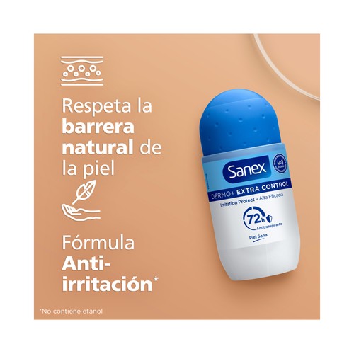 SANEX Dermo+ extra control Desodorante roll on para mujer antitranspirante hasta 72 horas 50 ml.