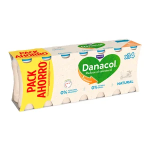 DANACOL Leche fermentada desnatada con edulcorantes,esteroles vegetales añadidos y sabor natural de Danone 14 x 100 g.