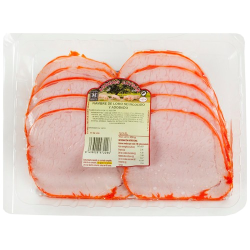 Fiambre de lomo semicocido y adobado, cortado en lonchas CAYSAN 350 g.