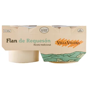 VILLA VILLERA Postre lacteo de flan de requesón, realizado sin glutén VILLA VILLERA 2 x 120 g.