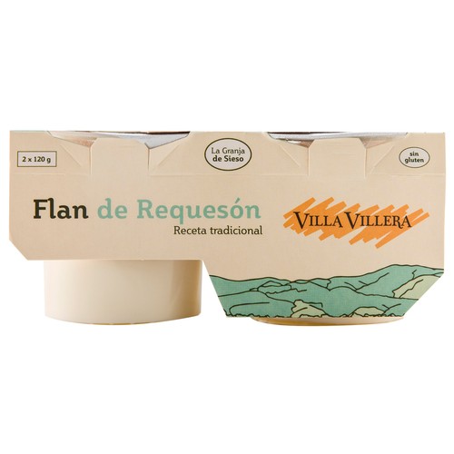 VILLA VILLERA Postre lacteo de flan de requesón, realizado sin glutén VILLA VILLERA 2 x 120 g.