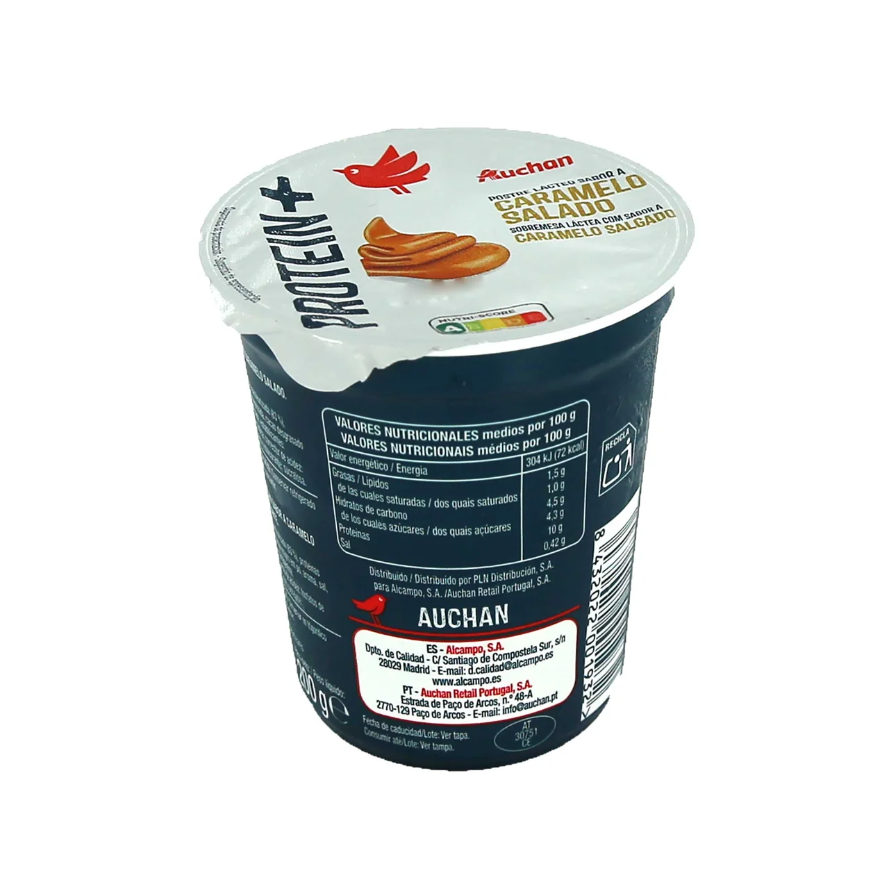 AUCHAN Protein + Postre lácteo con alto contenido en proteina y sabor a caramelo salado 200 g. Producto Alcampo