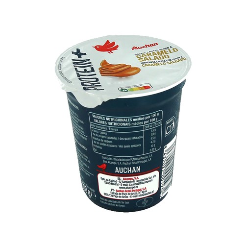 AUCHAN Protein + Postre lácteo con alto contenido en proteina y sabor a caramelo salado 200 g. Producto Alcampo