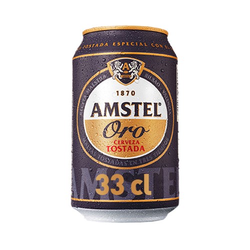 Cerveza tostada AMSTEL ORO lata de 33 cL.