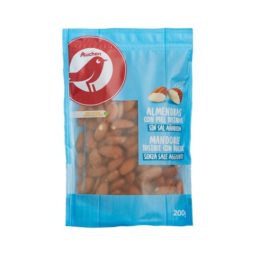 Almendras con piel tostadas sin sal añadida PRODUCTO ALCAMPO 200 g.